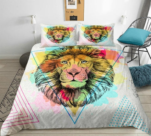 Image of Watercolor Triangle Lion Bedding Set - Beddingify