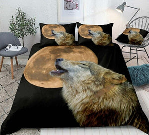 Yellow Moon Howl Wolf Bedding Set - Beddingify