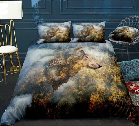 Image of 3D Wild Wolf Autumn Forest Bedding Set - Beddingify