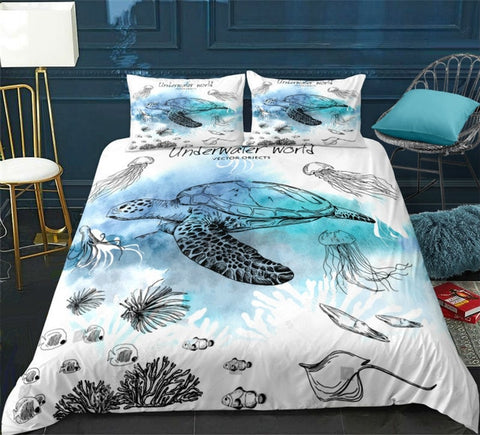 Image of Sea Turtle with Jellyfish Bedding Set - Beddingify