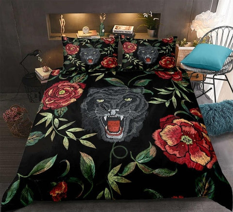 Image of Retro Tiger Floral Pattern Bedding Set - Beddingify