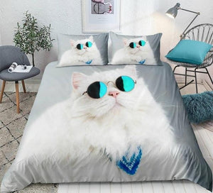 3D White Cat Bedding Set - Beddingify