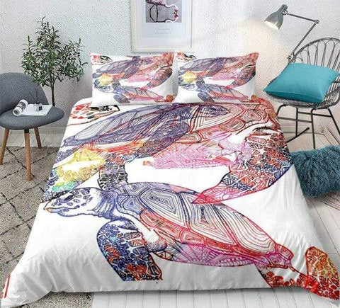 Image of Colourful Sea Turtle Comforter Set - Beddingify