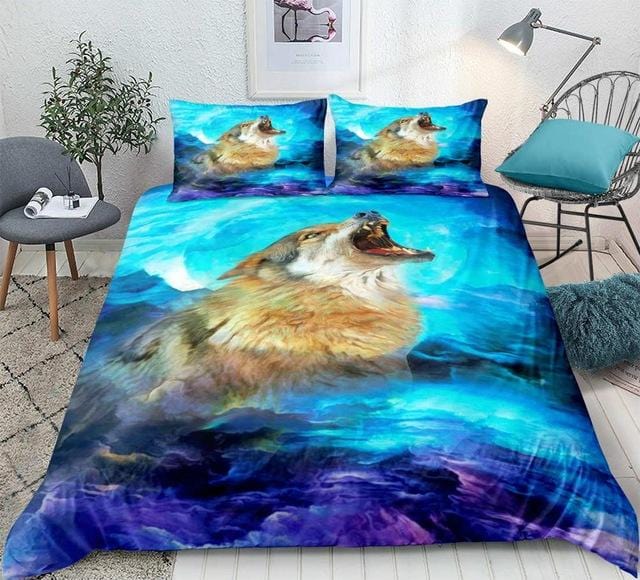 Teen Blue Purple Wolf Bedding Set - Beddingify