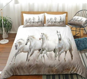 3D White Horses Bedding Set - Beddingify