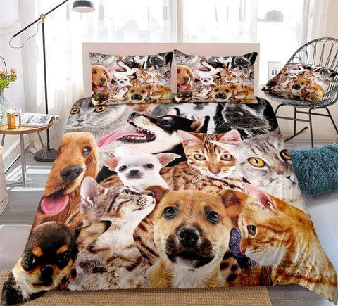 Image of Lovely Cats and Dogs Comforter Set - Beddingify
