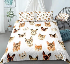 Watercolor Cats Head Bedding Set - Beddingify