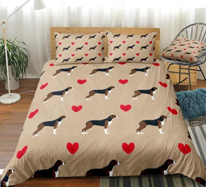 Hound Dog with Red Hearts Bedding Set - Beddingify
