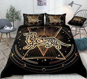 Dachshund Geometric Golden Black Bedding Set - Beddingify