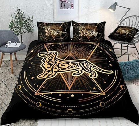 Image of Dachshund Geometric Golden Black Bedding Set - Beddingify