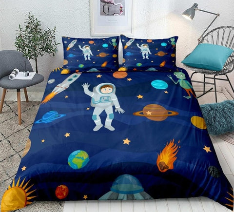 Image of Cartoon Space Astronaut Bedding Set - Beddingify