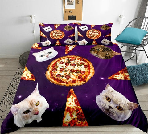 Image of Cats and Pizza in Space Bedding Set - Beddingify