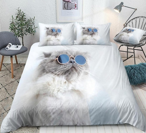 Image of 3D White Cat Bedding Set - Beddingify