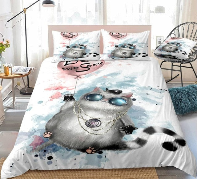 Cute Fat Cat  with Round Glasses Bedding Set - Beddingify