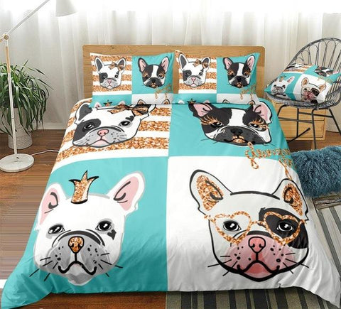 Image of Bulldog Portraits with Gold Glitter Comforter Set - Beddingify