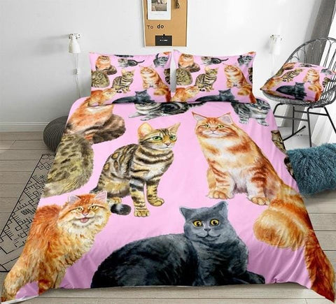Watercolor 3D Cats Bedding Set - Beddingify