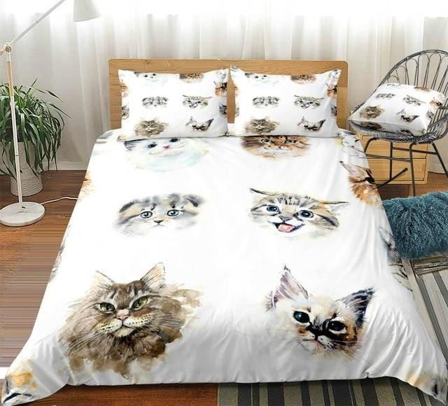 Watercolor 3D Cat Bedding Set - Beddingify