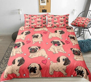 Cartoon Pugs Red Bedding Set - Beddingify