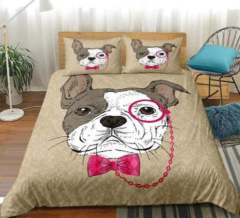 Image of Bulldog in Pink Tie Bow and Monocle Comforter Set - Beddingify