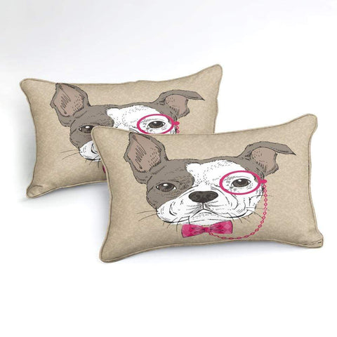 Image of Bulldog in Pink Tie Bow and Monocle Comforter Set - Beddingify