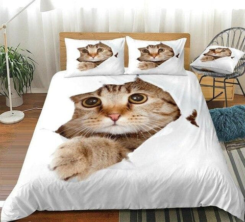 Image of Cat Looking Up Bedding Set - Beddingify