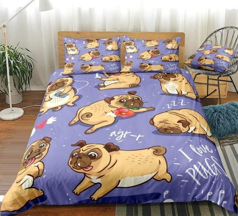 Image of Cartoon Pugs Bedding Set - Beddingify