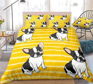 Yellow Striped With Bulldog Comforter Set - Beddingify