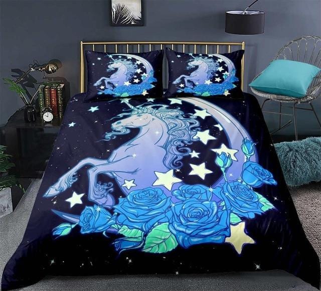 3D Star and Moon Patterns Unicorn Bedding Set - Beddingify