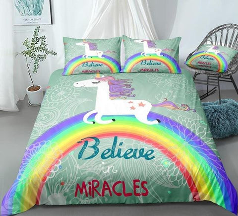 Image of Cute Rainbow With Unicorn Bedding Set - Beddingify