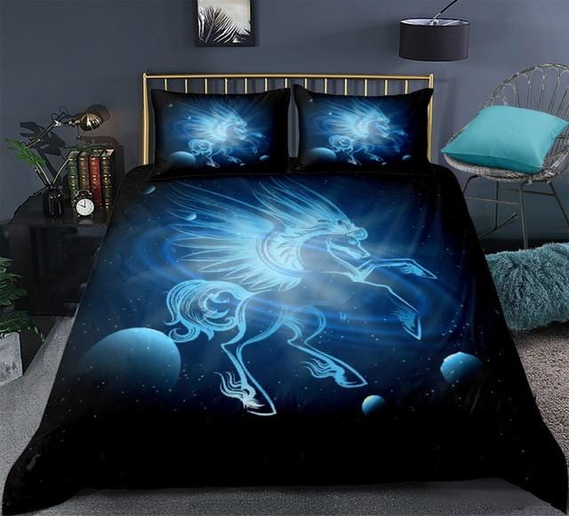 3D Unicorn Blue Galaxy Bedding Set - Beddingify