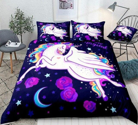 Image of Rainbow Unicorn Among Stars Bedding Set - Beddingify