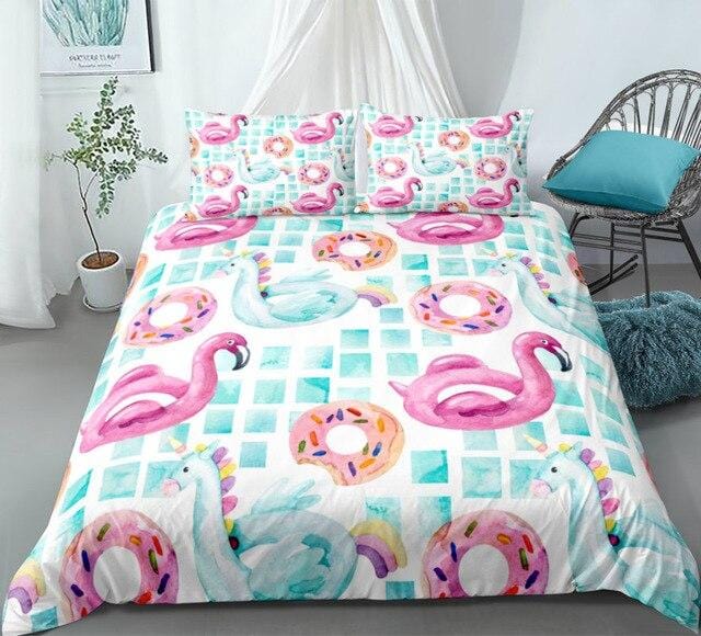 Pink Flamingo Green Bedding Set - Beddingify