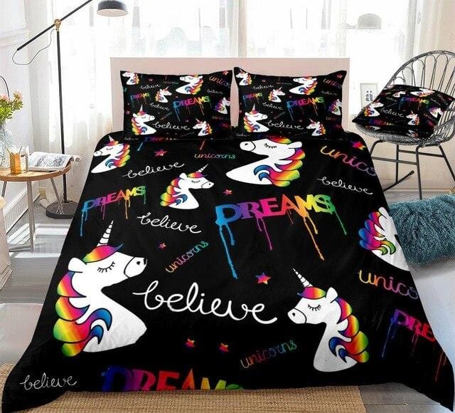Dreams Magical Unicorns Black Bedding Set - Beddingify