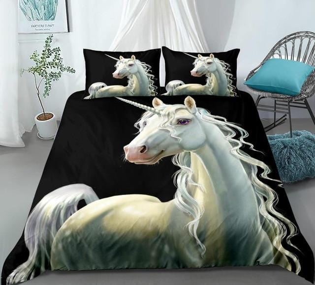 Unicorn Black White Bedding Set - Beddingify