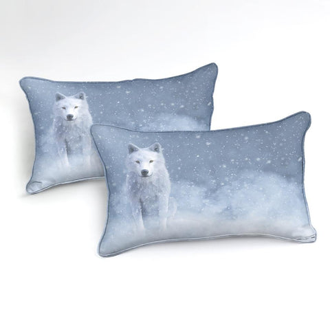 Image of White Wolf Sitting In Snow Bedding Set - Beddingify
