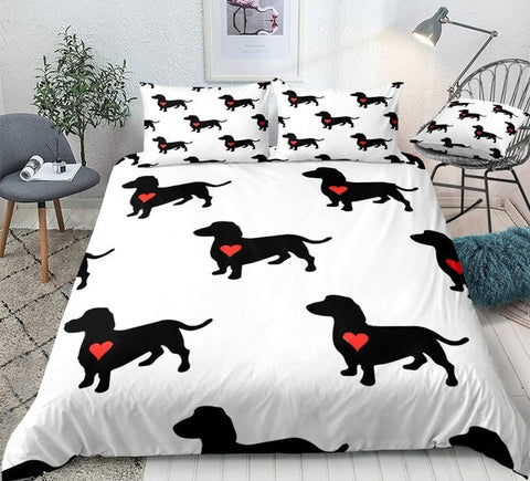 Image of Cute White Sausage Dog Bedding Set - Beddingify