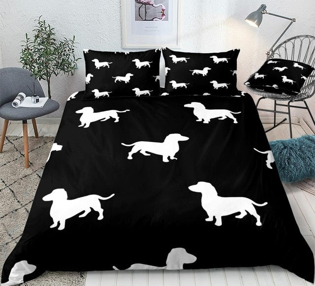 Cute White Sausage Dog Bedding Set - Beddingify