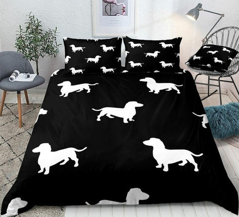 Image of Cute White Sausage Dog Bedding Set - Beddingify