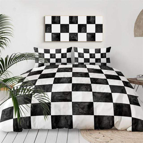 Image of Black and White Chess Board Comforter Set - Beddingify