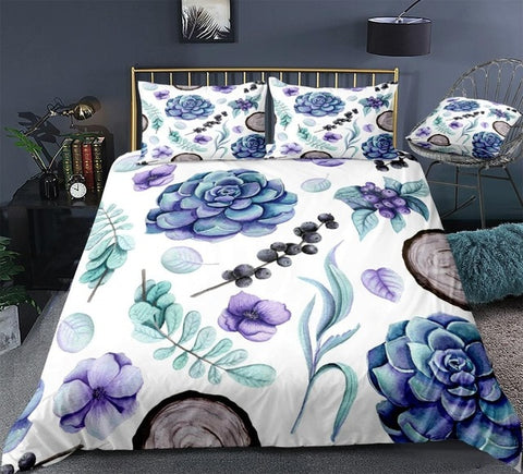 Image of Succulent Violet Flowers and Wood Bedding Set - Beddingify