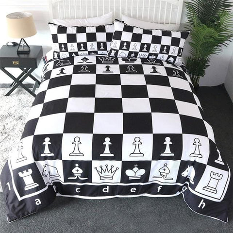 Image of Black and White Chess Board Bedding Set - Beddingify