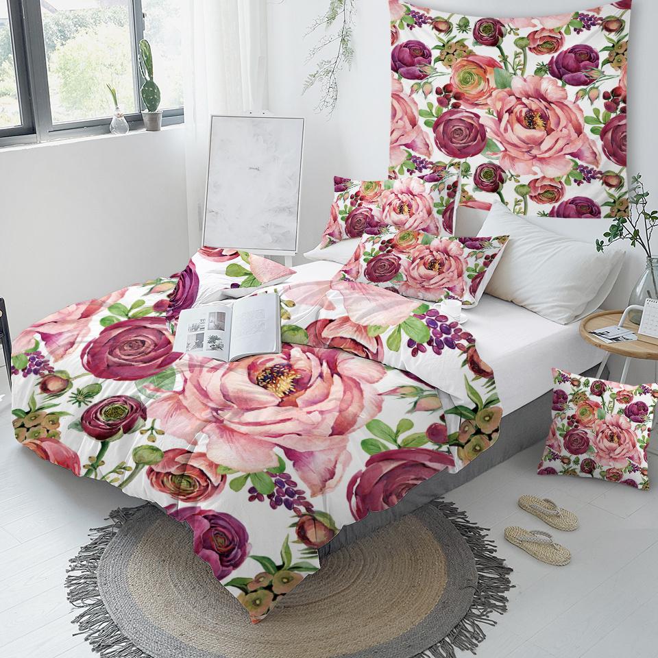 Pink And Purple Roses Comforter Set - Beddingify