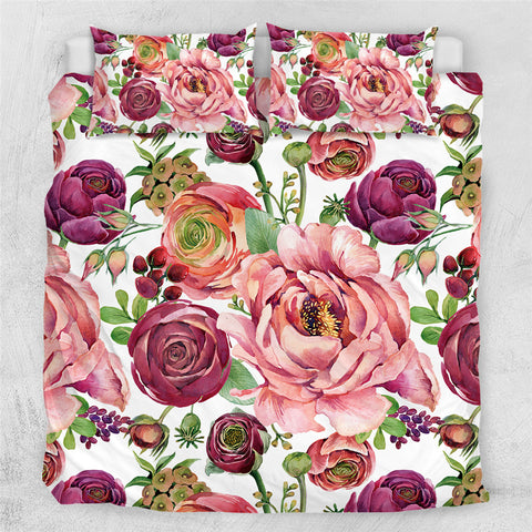 Image of Pink And Purple Roses Bedding Set - Beddingify