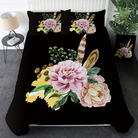 Image of Black Background Flowers Bedding Set - Beddingify