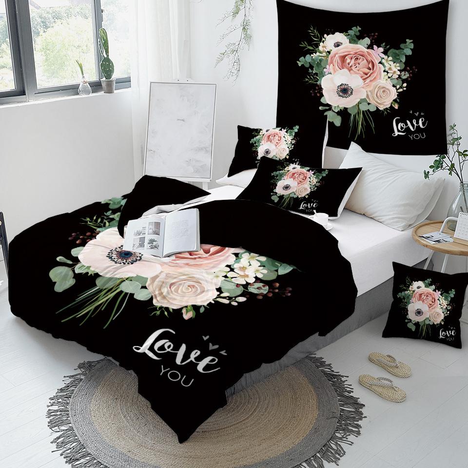 Black Bacground Roses Comforter Set - Beddingify