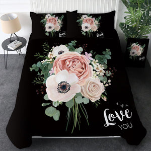 Black Bacground Roses Comforter Set - Beddingify