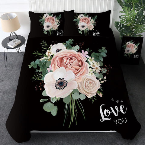 Image of Black Bacground Roses Comforter Set - Beddingify