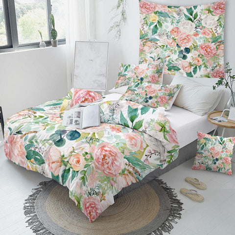 Image of Painting Pastel Flowers Comforter Set - Beddingify