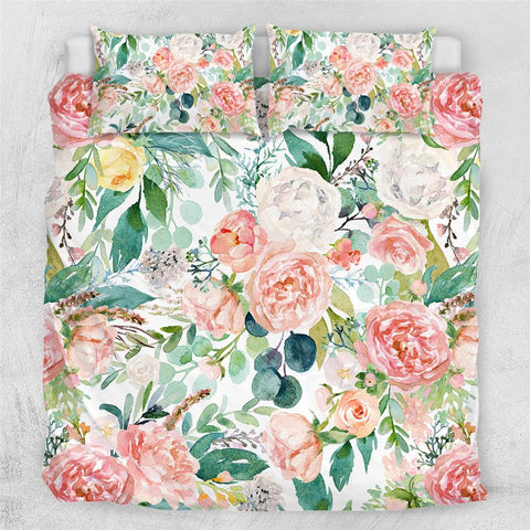 Image of Painting Pastel Flowers Comforter Set - Beddingify