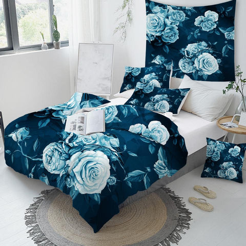Image of Blue Roses Comforter Set - Beddingify